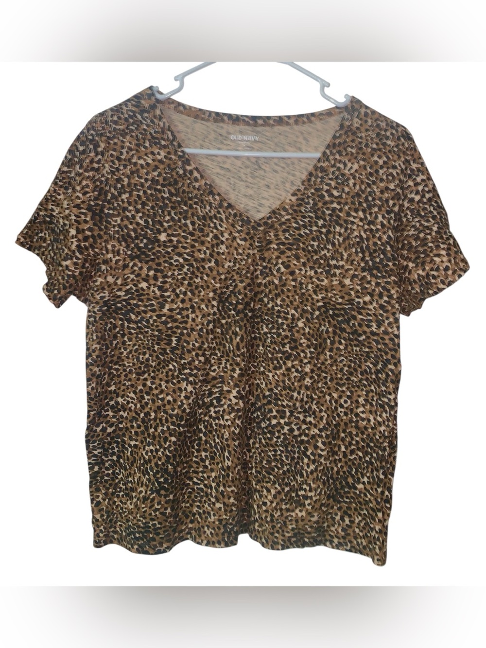 Old Navy Brown and Black Leopard-Print V-Neck Tee